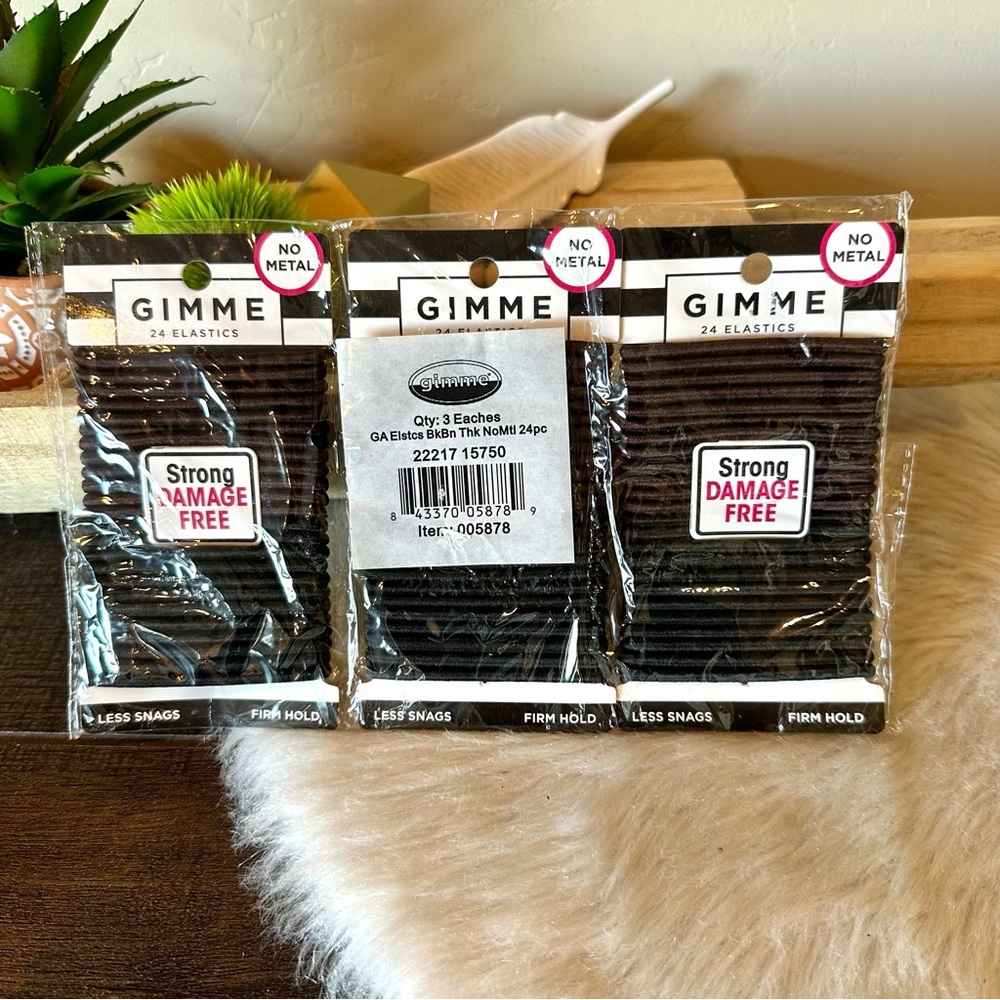 GIMME beauty no metal Hair Bands elastics Black Pack Of 3 (72 total)